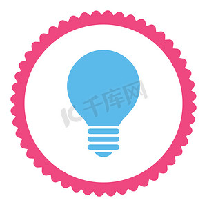 电灯泡平面粉色和蓝色圆形邮票图标