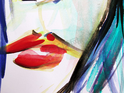 美丽的女人嘴唇抽象水彩画