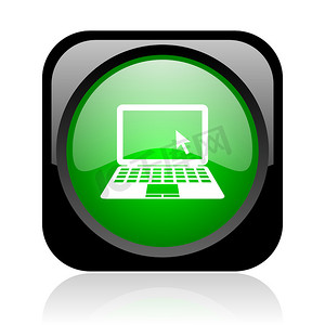 动图标摄影照片_笔记本黑色和绿色方形 web 光泽图标