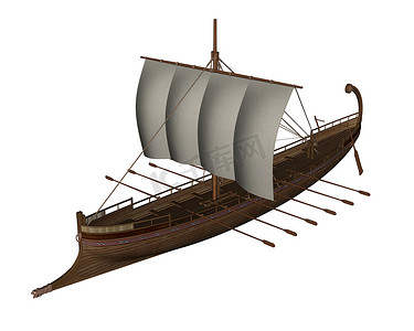 古希腊船 - 3D 渲染