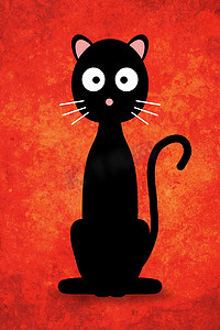 猫坐卡通摄影照片_黑色卡通猫