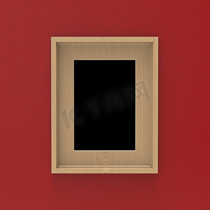 红墙上的空白木框。 