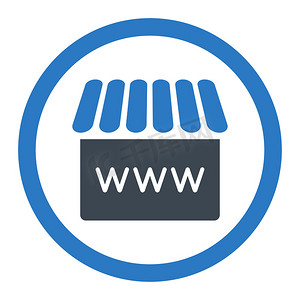网上商店扁平光滑的蓝色圆形字形图标