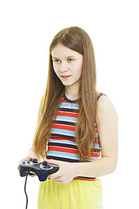 女孩玩视频控制台游戏