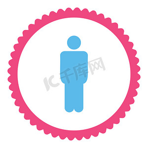 男人扁平的粉色和蓝色圆形邮票图标