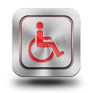 轮椅铝光泽图标、按钮、标志
