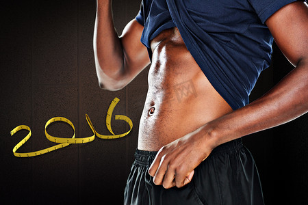 内裤男模腹肌写真摄影照片_显示腹肌的肌肉男中段的合成图像
