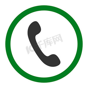 电话平面绿色和灰色圆形光栅图标