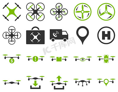 汽车和飞机摄影照片_空中无人机和四轴飞行器工具图标