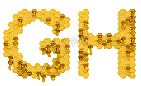 孤立的蜂蜜字体 G 和 H 字母
