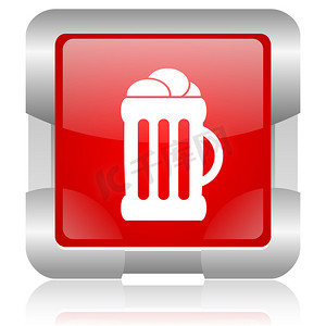 食物食品图标摄影照片_啤酒红色正方形 web 光泽图标