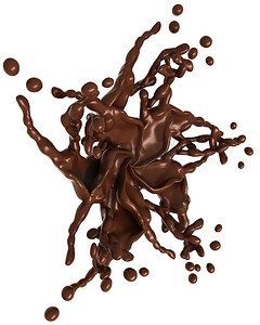 液态曲线摄影照片_飞溅的巧克力：液态星形，液滴被隔离