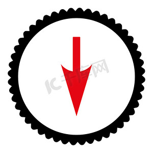 Sharp Down Arrow flat intensive red and black colors round stamp icon
