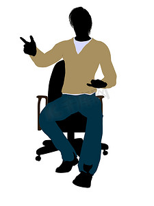 坐着插画摄影照片_穿着休闲装的男性坐在椅子上插画剪影