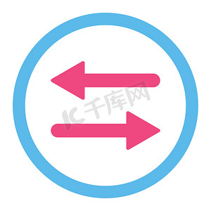 箭头交换平面粉色和蓝色圆形光栅图标