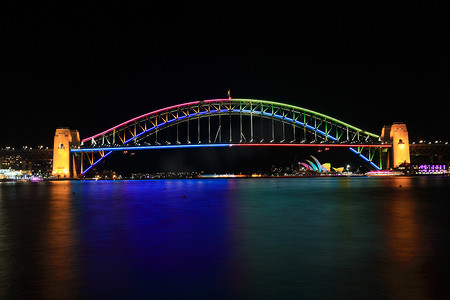 悉尼大桥摄影照片_悉尼海港大桥以鲜艳的色彩勾勒