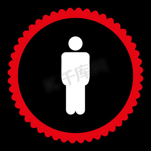 男人扁平的红色和白色圆形邮票图标