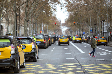 巴塞罗那出租车司机罢工。