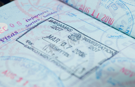 护照签证摄影照片_美国护照上的签证印章