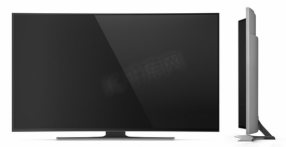 UHD 智能电视与白色曲面屏幕