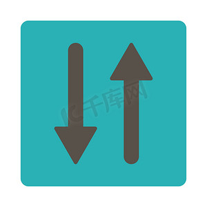 箭头交换垂直平面灰色和青色圆形按钮
