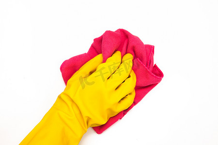 带粉色布料的黄色手套