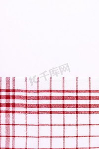 红布，一条带方格图案的厨房毛巾，白色