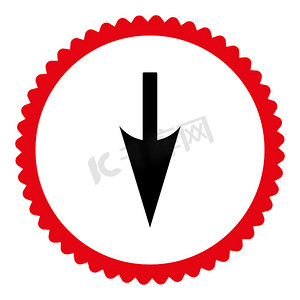 Sharp Down Arrow flat intensive red and black colors round stamp icon