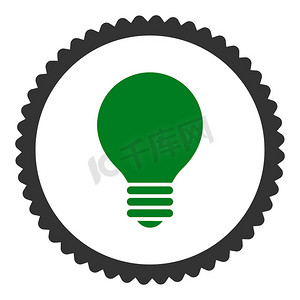电灯泡平面绿色和灰色圆形邮票图标