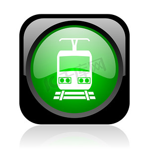 火车黑色和绿色方形 web 光泽图标