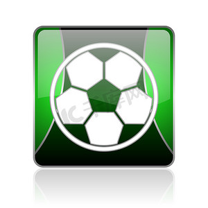 足球黑色和绿色方形 web 光泽图标