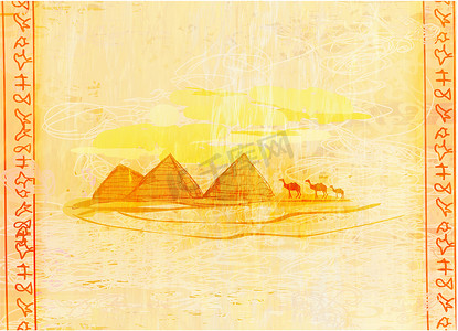 埃及纸摄影照片_“带有金字塔吉萨的旧纸，光栅”