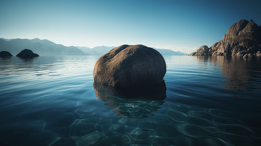 水体摄影照片_从水体中央伸出的一块大岩石