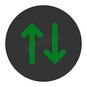 扁平按钮摄影照片_翻转扁平的绿色和灰色圆形按钮