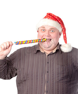 圣诞老人帽子的快乐的肥胖人