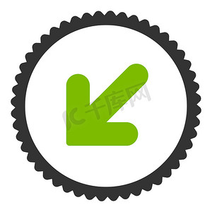 箭头左摄影照片_向下箭头向左平面生态绿色和灰色圆形邮票图标
