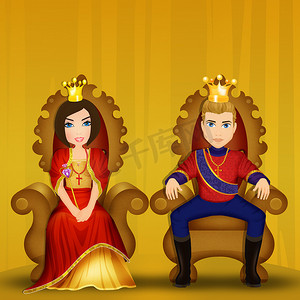 坐在宝座上的国王和王后