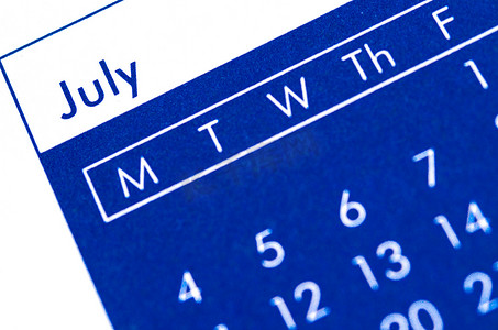 月份icon摄影照片_显示 7 月份的螺旋装订日历。