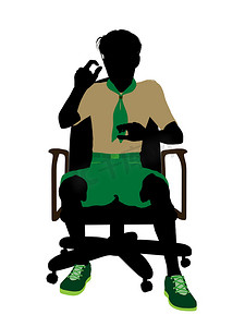 插画椅子摄影照片_坐在椅子上的童子军插画剪影