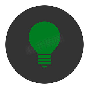 电灯泡平绿色和灰色颜色圆形按钮