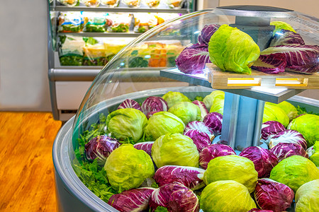 圆生菜生菜摄影照片_超市蔬菜市场冰箱生菜沙拉