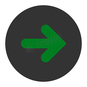 箭头向右平面绿色和灰色圆形按钮