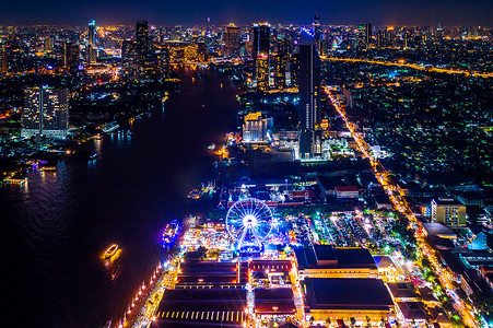 泰国夜景摄影照片_曼谷夜景在泰国。