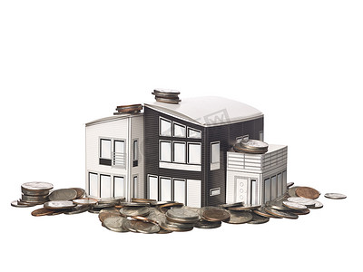 站在美国硬币上的房屋模型