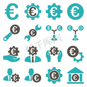 务工摄影照片_欧元银行业务和服务工具图标