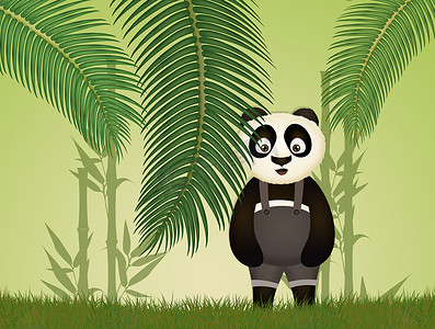 吉祥物熊猫摄影照片_丛林中的熊猫