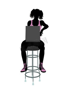 女运动员在凳子上用电脑插画剪影