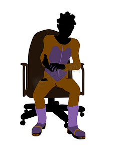 滑雪板插画摄影照片_非洲裔美国女性青少年滑雪者坐在椅子上插画剪影