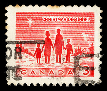 在加拿大打印的圣诞节邮票显示家庭和伯利恒之星