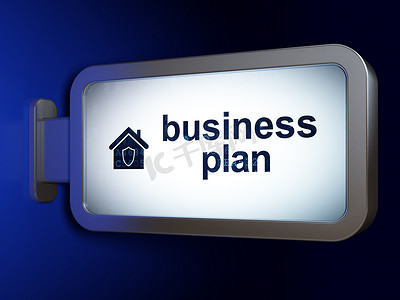 蓝色计划书摄影照片_财务概念：商业计划书和广告牌背景上的家